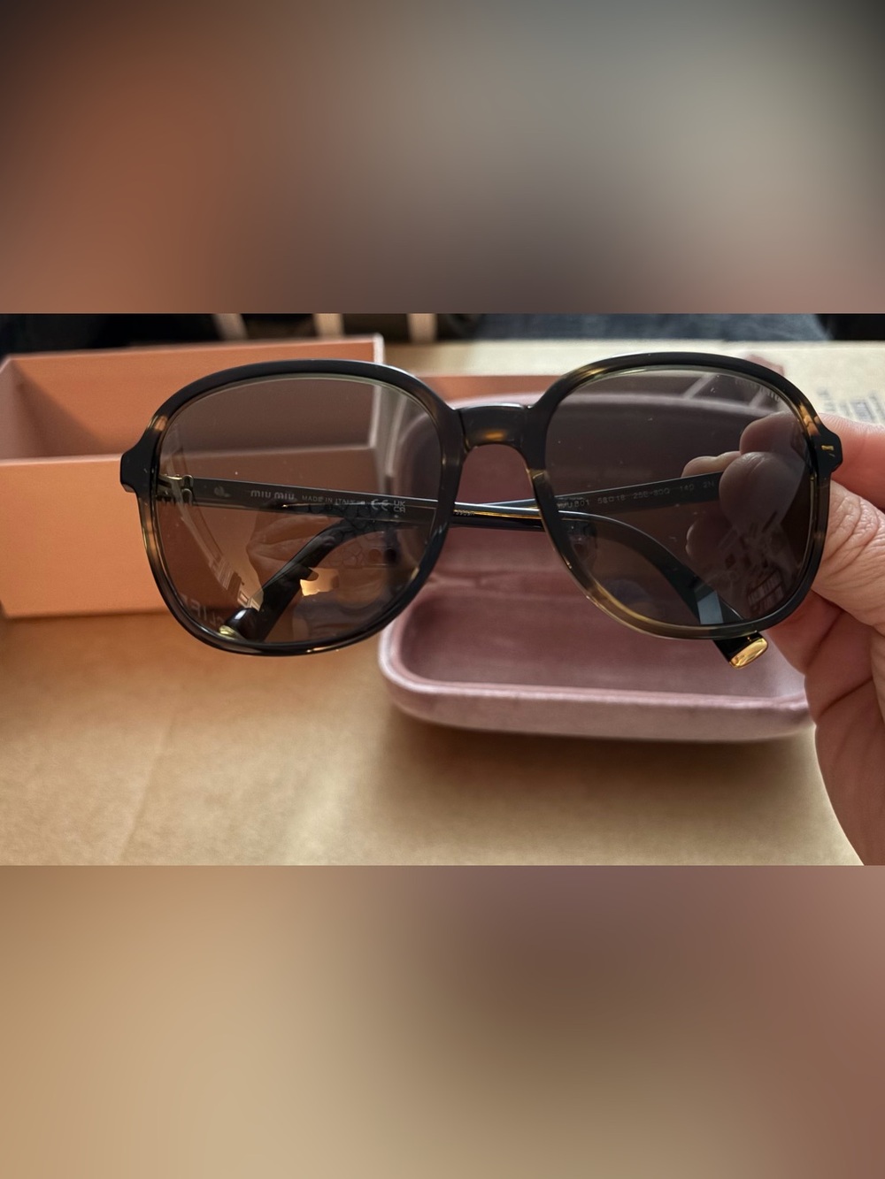 Miu Miu Black Gradient Round Sunglasses